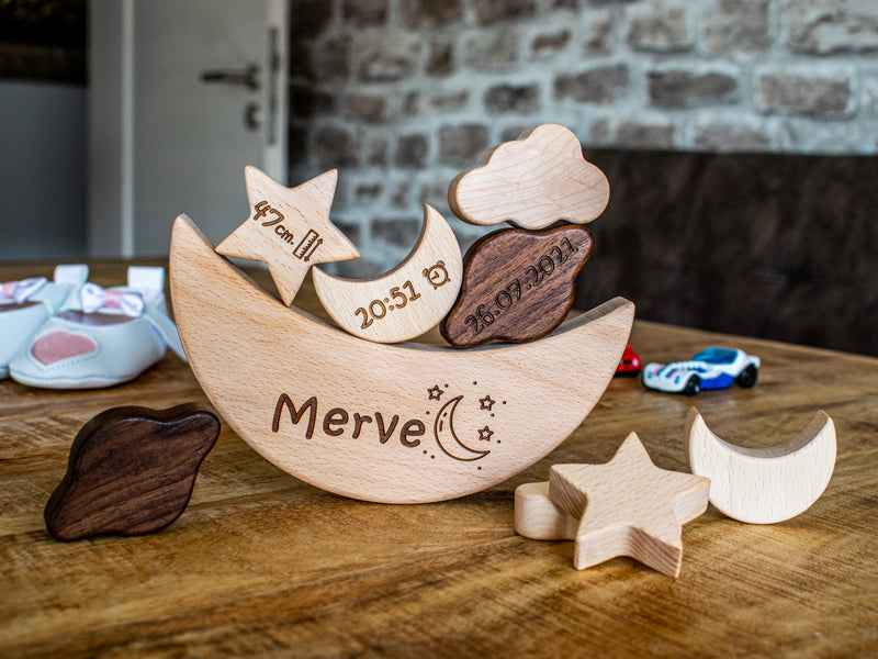 Montessori Balance Spielzeug mit Gravur , personalisierte Geschenke für Kinder, Stapelspiele, Balancierspiel für Kleinkinder